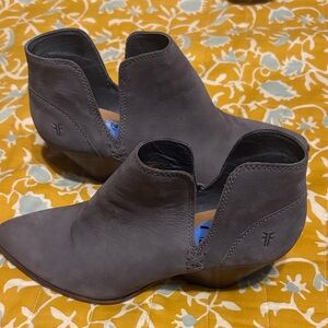 Frye Gray Leather Cutout Ankle Booties